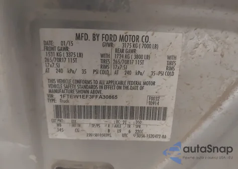 2015 Ford F-150 Xl z USA, uszkodzony, nr VIN 1FTEW1EF3FFA30865